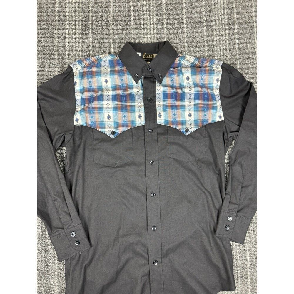 Men's Black and Blue Plaid Western Shirt